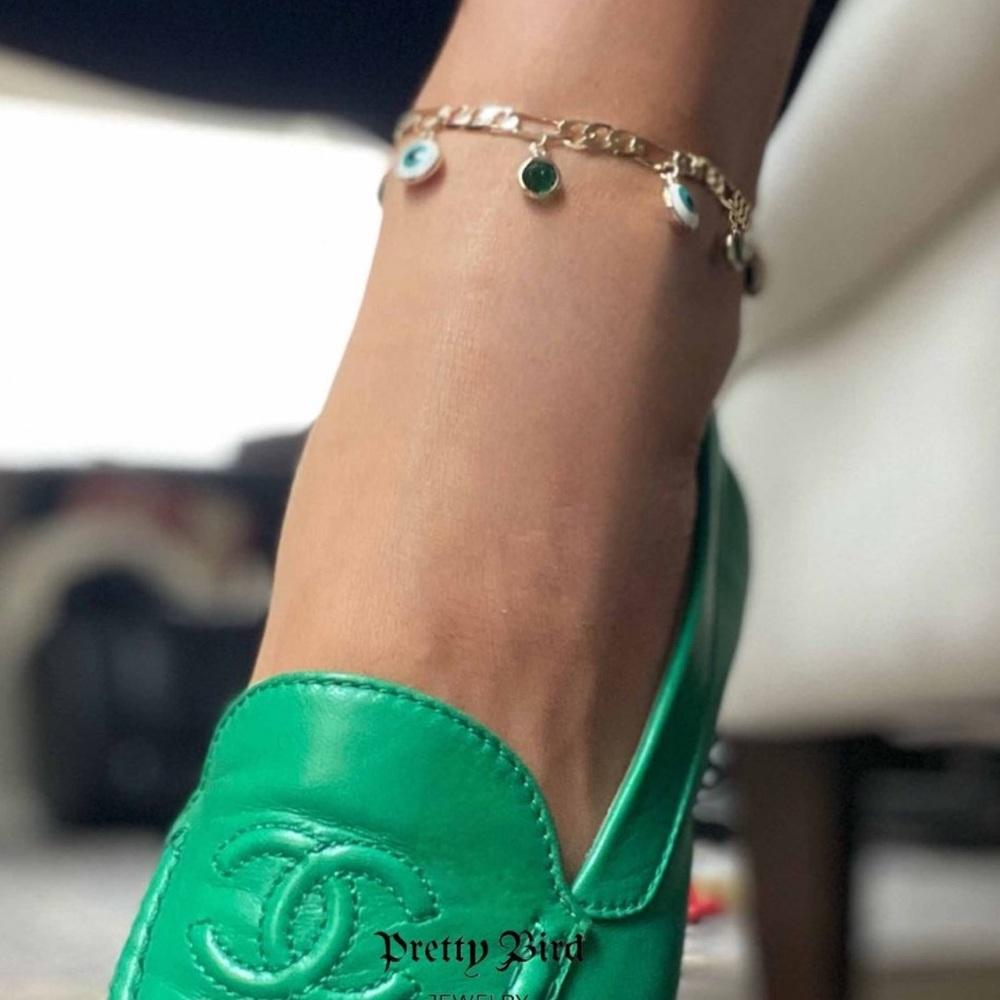 18K Yellow Gold Plated Evil Eye Tassel Anklet